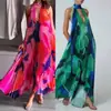 2025 Nuevo Vestido de Verano para Mujer Transfronterizo Amazon Moda Escote en V Profundo Halter Espalda Descubierta Sin Mangas Plisado con Falda Amplia