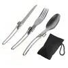 Acero inoxidable para exteriores, camping, picnic, senderismo, vajilla plegable, juego de tres piezas de cuchillo, tenedor y cuchara