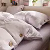 Conjunto de Roupa de Cama de Quatro Peças Super Macio com Botões, Capa de Colcha, Lençol de Elástico de Algodão Gaze Dupla para Dormitório de Estudante, Conjunto de Três Peças
