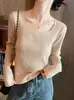 Versátil top de punto para mujer, novedad otoño temprano 2026 estilo coreano ajuste ceñido cuello cuadrado suéter corto
