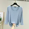 Top de verano para mujer talla grande, camiseta de cuello redondo, manga tres cuartos, manga corta, modal, corte holgado, nuevo color liso
