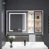 Gabinete con Espejo para Baño Montado en la Pared Puerta de Vidrio Estante Luz Inodoro Gabinete de Baño Espejo Montaje en Pared Montaje en Pared