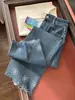 ¡Pantalones de trabajo pesado con bordado floral de 9 puntos! Jeans de Tencel azul brumoso con elasticidad en cuatro direcciones, pantalones rectos adelgazantes para principios de otoño