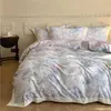 Conjunto de cama de quatro peças, espesso, 100% algodão, escovado, com 60 peças, apresentando um padrão floral francês vintage de algodão puro, adequado para outono e inverno
