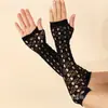 Guantes de fiesta creativos de longitud media con agujeros cruzados huecos, guantes de punto elásticos transpirables negros de moda en stock
