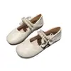 Deslumbrantes Sapatos Mary Jane Femininos Franceses 2026 Outono Novo Sapatilhas com Laço de Pérola Solado Macio Bico Raso Sapatos de Salto Baixo