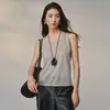 Camisola ligera de cachemir 100% puro para mujer, de hilo fino 80, imitación, holgada, casual, simple, versátil, sin mangas, capa base