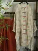 Cardigan Holgado de Lino con Botones Hechos a Mano, Cuello Redondo, Capa Única, Estilo Retro Artístico Floral Nuevo Verano 2026