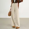 Calça Reta de Lã de Ovelha e Seda com Cintura Elástica M18 Gansos Brancos, Novo Estilo Outono/Inverno, Forrada com Lã e Espessa, Calça Casual Feminina