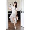Estilo Novo de Verão, Popular Este Ano, Simples, Elegante e de Alta Qualidade, Vestido Branco Francês com Renda e Decote em V