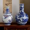 Jarrón de porcelana azul y blanco dibujado a mano por un viejo artesano, jarrón antiguo chino para sala de estar, porche, porcelana de boutique