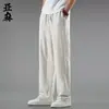 Pantalones Blancos de Lino para Hombre y Mujer Verano Delgados Transpirables Sueltos Pierna Ancha Rectos Algodón y Lino Pantalones Casuales talla extra