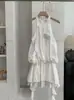 Vestido sem mangas gola halter estilo franco-coreano KEKEZOON com fitas e flores tridimensionais, com cinto, para mulheres 7604