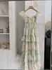 Vestido de Verão Floral Feminino Kekezoon com Mangas Curtas Leves, Vestido Princesa Bolo com Ajuste na Cintura, Saia Longa 7341