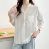 Camisa de algodón con bordado jacquard, corte ajustado, cuello en V, manga tres cuartos, nuevo top versátil estilo coreano de verano para mujer