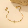 Moda Europea y Americana Joyería Cruz con Circonita Blanca Pulsera Versátil Cadena de Cruz Cadena de Perlas Pulsera Chapada en Oro de Acero Inoxidable para Mujeres