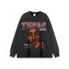 Camiseta Estampada Hip Hop Rap Americano Lavada Pesada Desgastada Manga Longa Curta Masculina e Feminina Street Retro Camiseta Básica