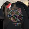 220g Camiseta de Verano Colorida Pareja de Gatos Camiseta para Hombre Blanca Negra Gris Holgada