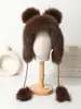 Gorro de Peluche con Orejas de Oso de Dibujos Animados, Peludo y Lindo, Gorro Pequeño de Punto que Muestra la Cara, Gorro de Invierno a Prueba de Frío y Cálido para Proteger las Orejas