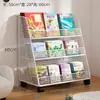Estante Infantil para Livros de Bebê Suporte de Livros com Imagens para Bebês Estante Simples de Chão Estante de Armazenamento Estante de Armazenamento Doméstica Móvel Estante Pequena Simples com Rodas
