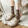 Novas Meias Femininas de Outono e Inverno com Pequenos Padrões Florais, Meias de Algodão de Cano Médio, Estilo College Fresco e Doce, Meias Largas Japonesas Doces e Quentes