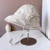 Sombrero de pescador de ala corta de tela de protección solar de verano para mujer, con encaje, estilo japonés de desgaste oblicuo, color liso, sombrero tipo cuenca simple, sombrero de sol para ir al trabajo