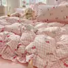 Conjunto de cama fofo 100% algodão para meninas, conjunto de quatro peças, conjunto de cama infantil de desenho animado 100% algodão Sanrio Hello Kitty, conjunto de três peças