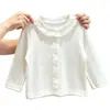 Ropa de Primavera y Otoño para Niñas Camiseta Bebé Elegante Personalidad Infantil Marca de Moda Encaje Dulce Volante Floral Estilo Coreano Camiseta Base