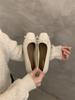 Sapatos de camada única de prata com laço decotado 2024 primavera nova francesa suave noite vento plana bombas sapatos femininos