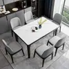 Juego de mesa y sillas de comedor de mármol estilo italiano, mesa de comedor moderna para uso doméstico, madera maciza, apto para apartamentos pequeños, diseño de lujo ligero, mesa de comedor rectangular estilo occidental