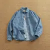 Camisa de mezclilla casual para hombre estilo americano de manga larga, chaqueta camisa casual de trabajo otoño pesado lavado desgastado para usar en capas