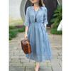 Vestido Temperamento Bordado Pena Azul Lyocell Tencel Feminino Verão 2025 Emagrecimento Cintura Viagem Férias Vestido Midi