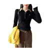 Cuello de la mañana [tela original] polo de dos piezas falsas con costuras a cuadros camiseta de manga larga de otoño para mujer forro interior