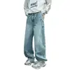 Jeans de hombre con dobladillo curvo estilo American high street, pantalones casuales holgados de moda para primavera y otoño, pantalones anchos geniales con retazos lavados