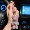 Llavero de Oso Violento Mediano con Incrustaciones de Diamantes a la Moda Creativo Cuerda de Diamantes Hebilla Redonda Llavero para Llaves de Coche Colgante para Bolso de Niña Regalo