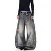 Calça Jeans Flare Tie-Dye Vintage Lavada Unissex Modeladora Design Desconstruído Cimitarra Americana High Street Pernas Largas