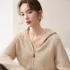 Otoño Invierno Nuevo Cachemir Otoño Invierno Nueva Moda Femenina Tejido de Punto Trenzado Media Cremallera Sudadera con Capucha Cálida Suéter