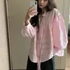 Em Estoque Chique Coreano Novo Estilo Primavera/Verão Gola Alta Plissada Blusa Camisa Estilo Boneca Francesa