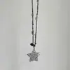 Colar Pingente Estrela Prateada Elegante e Sofisticado com Corrente de Suéter Trançada de Coração com Bolinhas para Outono e Inverno Novos Acessórios