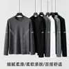 Camiseta masculina de manga comprida, camada interna de outono masculina, camiseta básica solta e elástica, camiseta masculina estampada estilo coreano ins