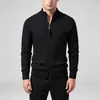 Suéter de alta qualidade para outono e inverno com zíper duplo para homens, tricô vintage, cor sólida, jaqueta de tricô casual versátil