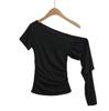Camiseta feminina de manga curta com estampa de ombro de fora e gola inclinada, estilo Pure Spice Girl, slim fit, com alças, estilo verão