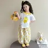 Conjunto de Calças Anti-Mosquito para Meninas Verão 2026 Novo Estiloso Fino Fofo Conjunto de Verão para Crianças, Conjunto de Duas Peças Manga Curta para Meninas