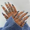 Conjunto de 7 Anillos Estilo Étnico Retro Transfronterizo Europeo y Americano Hongo Corazón Luna Hoja Plata Antigua