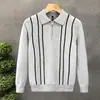 Nova Malha Masculina com Gola Lapela e Zíper Meio, Marca Moderna, Malha Tricô Slim, Pulôver Masculino 2025 Inverno, Camisa Base