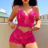 Nuevo Conjunto de Lencería Sexy de Encaje Europeo y Americano para Amazon, Conjunto de Dos Piezas de Lencería Seductora Apasionada Transparente con Recortes
