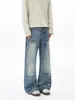 Muxi Roupas Estilo Rua Americano Jeans de Botão Lenhador para Homens, Vibe de Outono Calças de Trabalho Flare Wide-Leg Vintage