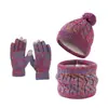 Conjunto de Três Peças Quente para Crianças, Chapéu, Cachecol, Luvas, Cachecol de Inverno Degradê, Chapéu de Lã com Proteção de Orelha em Veludo