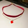 Collar Colgante Corazón con Goteo de Aceite de Terciopelo, Moderno, Sencillo, Elegante, Cadena para Clavícula, Joyería de Diseño Único y de Nicho