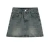 Saia Jeans de Cintura Alta ~ Saia de Cintura Alta Jeans Azul Feminina Verão Spice Girl Retro Saia Evasê Saia Curta